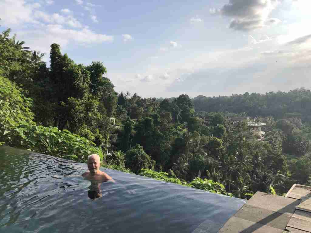 Man in tropical pool in Bali