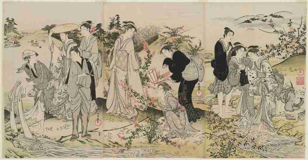 Japanese Print with 2 ladies and a male