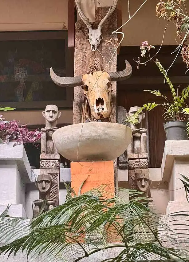 Indonesian Sculpture and steer skull