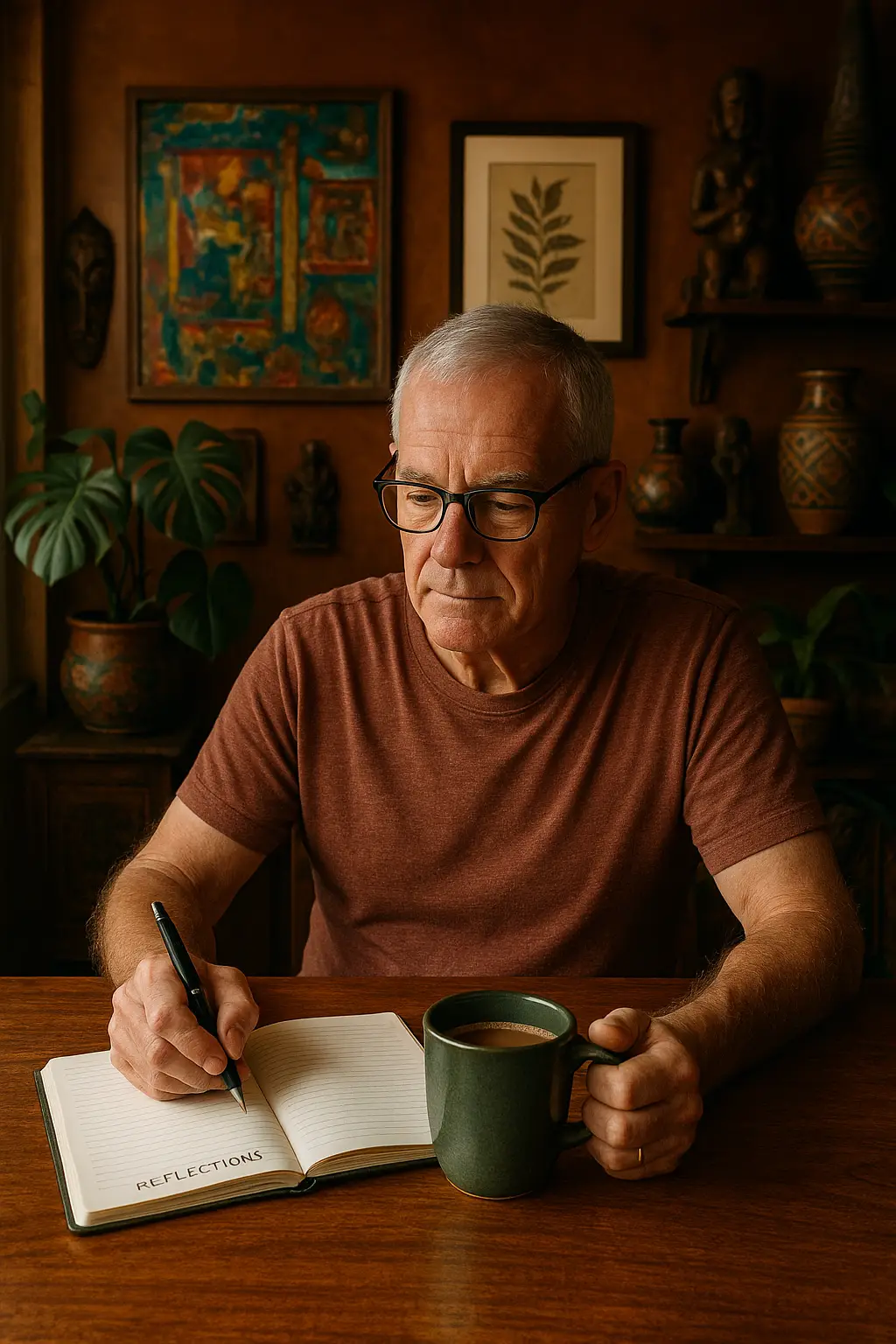 image of an older man writing in a book